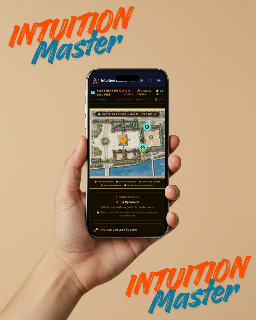 Publicité smartphone Intuition Master représentant un plan du Louvre